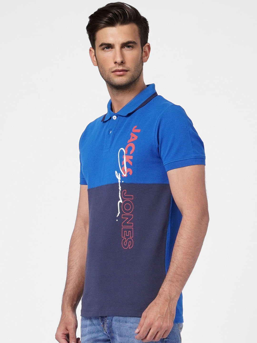 Blue Colourblocked Polo T-shirt