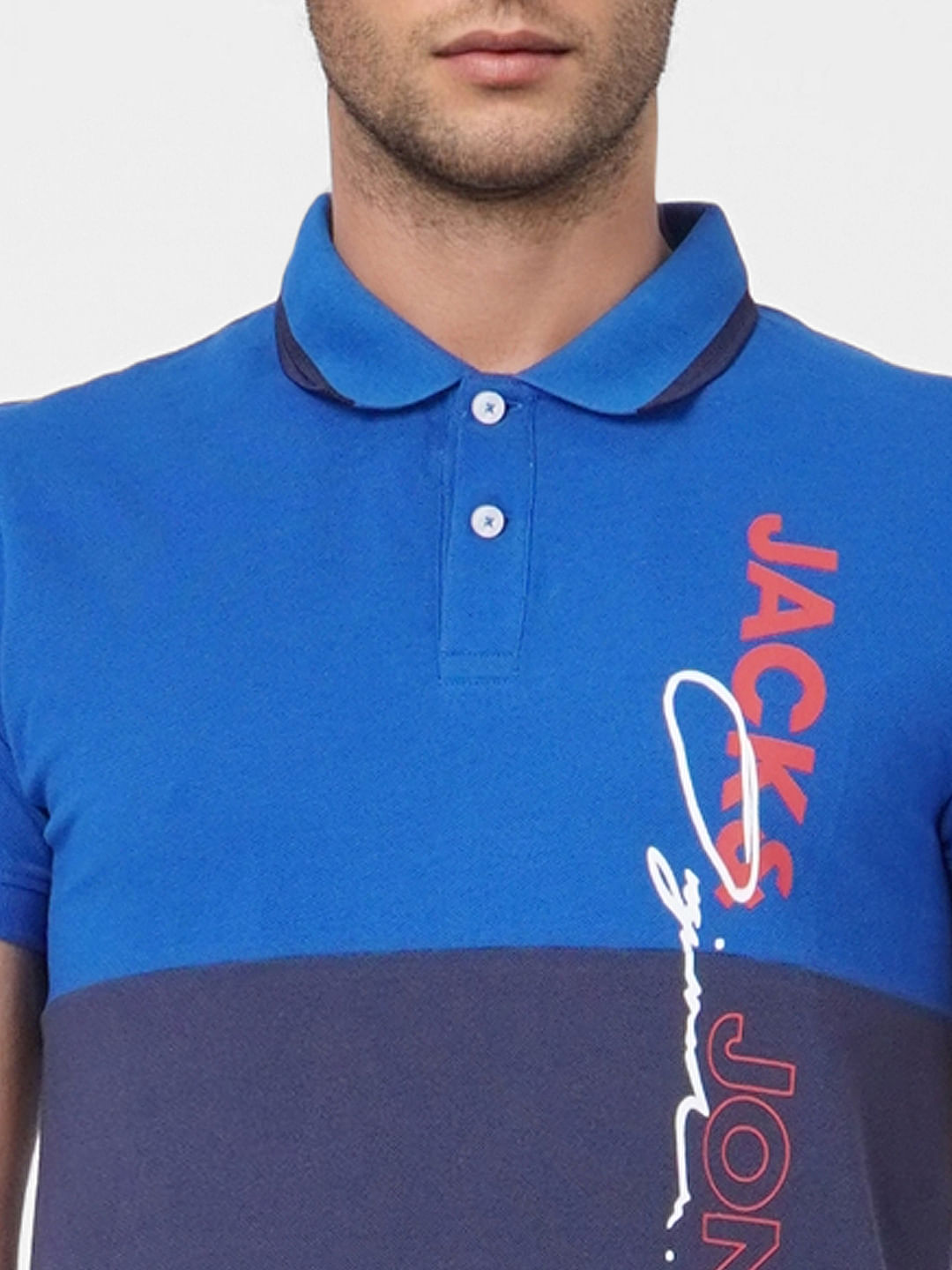 Blue Colourblocked Polo T-shirt