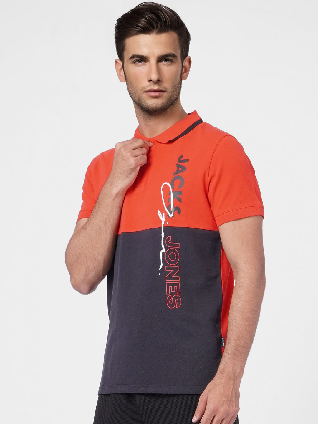 Red Colourblocked Polo T-shirt