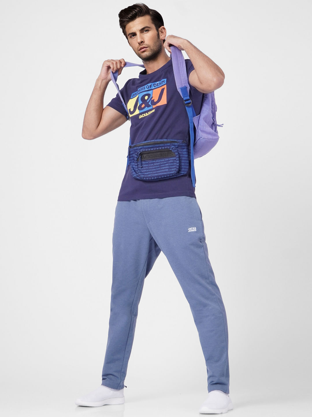 Blue Mid Rise Trackpants