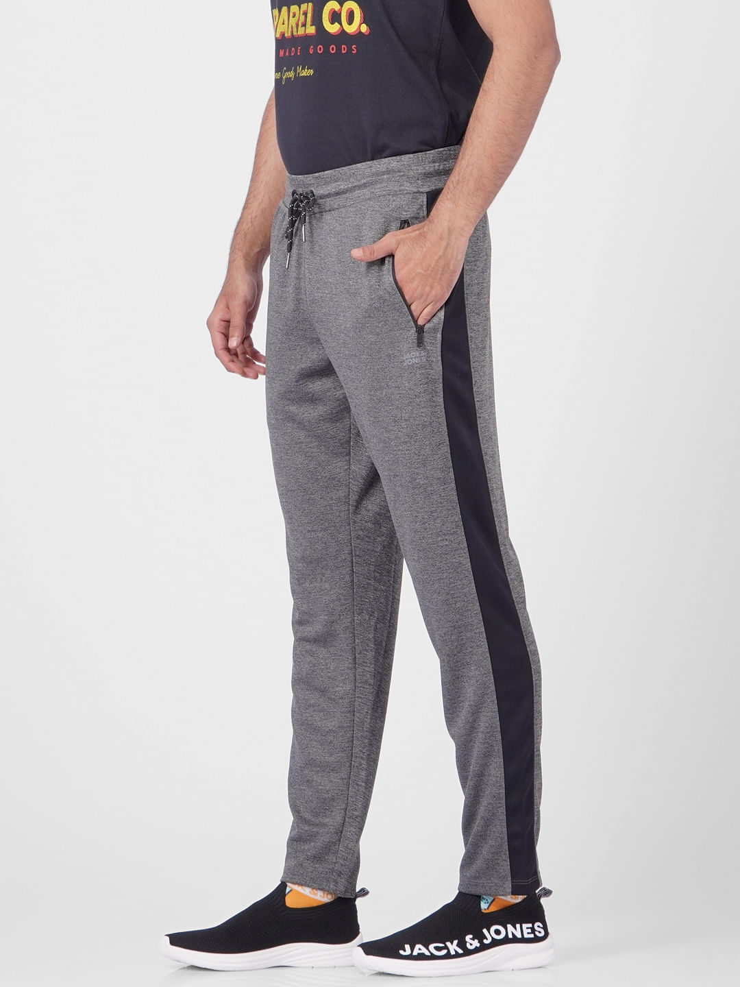 Grey Mid Rise Tape Detail Trackpants