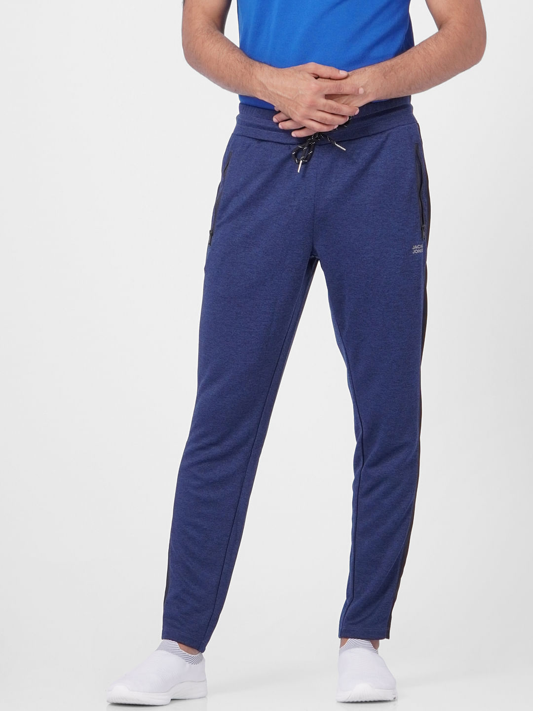Blue Low Rise Tape Detail Trackpants