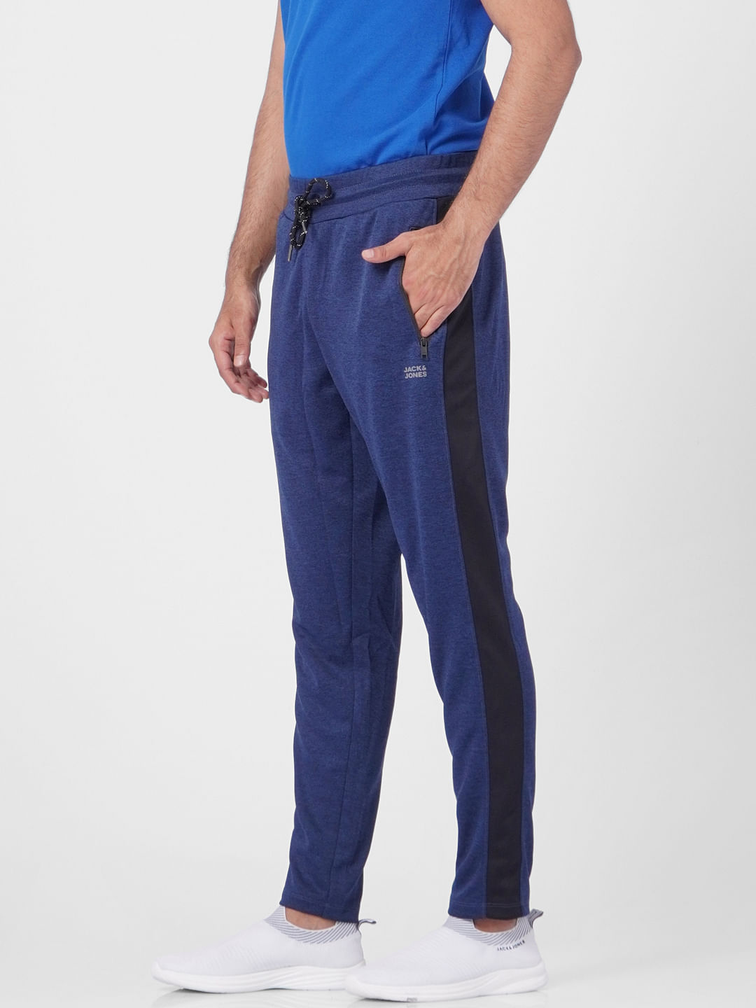 Blue Low Rise Tape Detail Trackpants