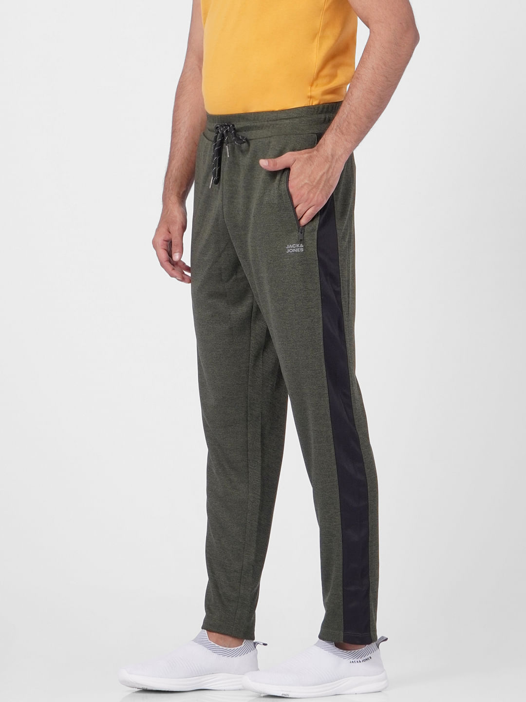Dark Green Mid Rise Tape Detail Trackpants