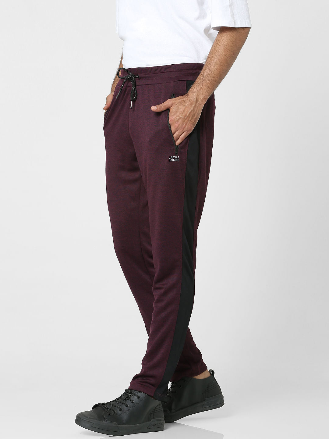 Maroon Mid Rise Tape Detail Trackpants