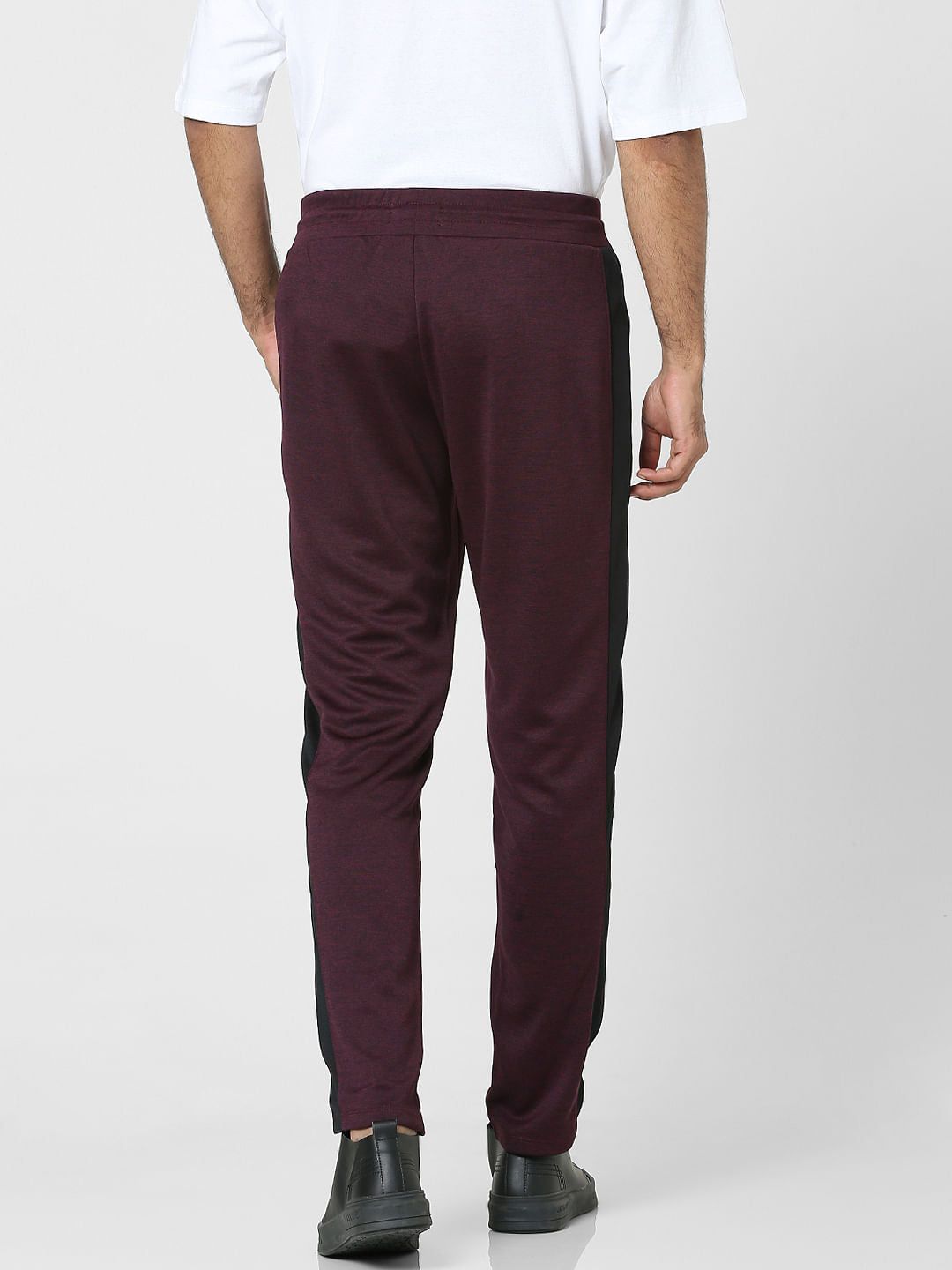 Maroon Mid Rise Tape Detail Trackpants