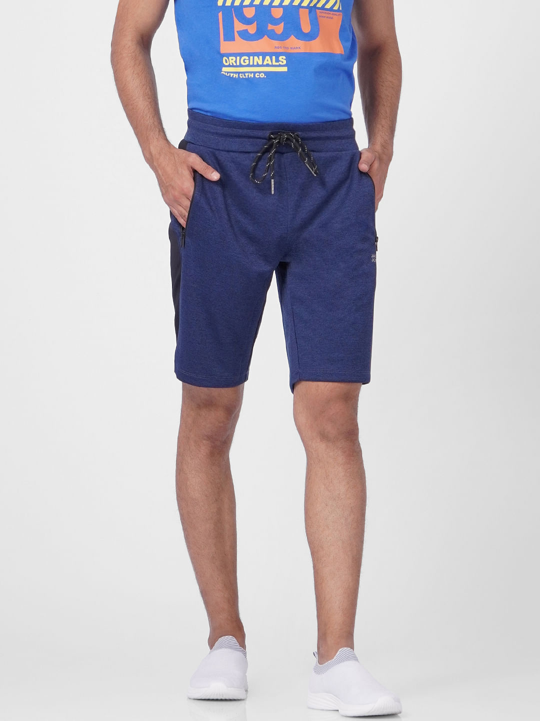 Blue Low Rise Tape Detail Sweatshorts