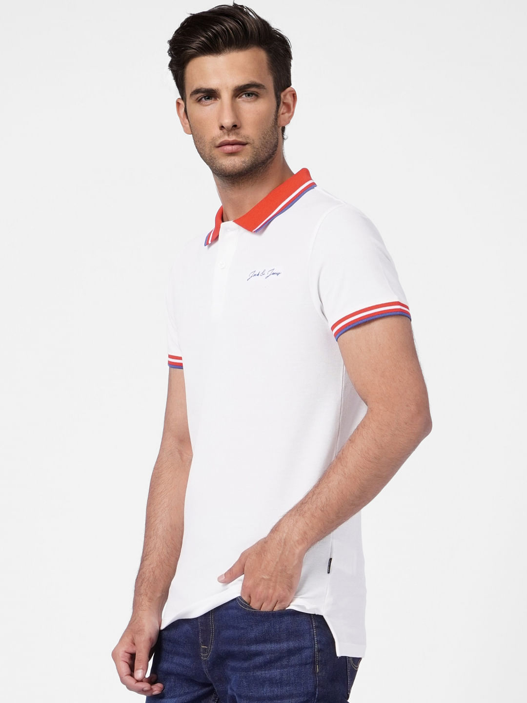 White Contrast Tipping Polo T-shirt