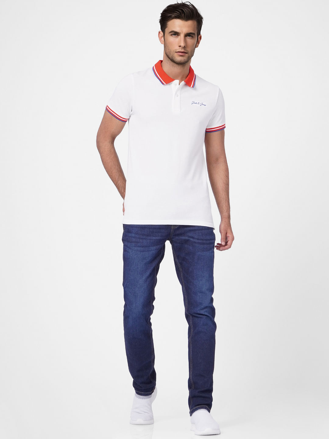 White Contrast Tipping Polo T-shirt