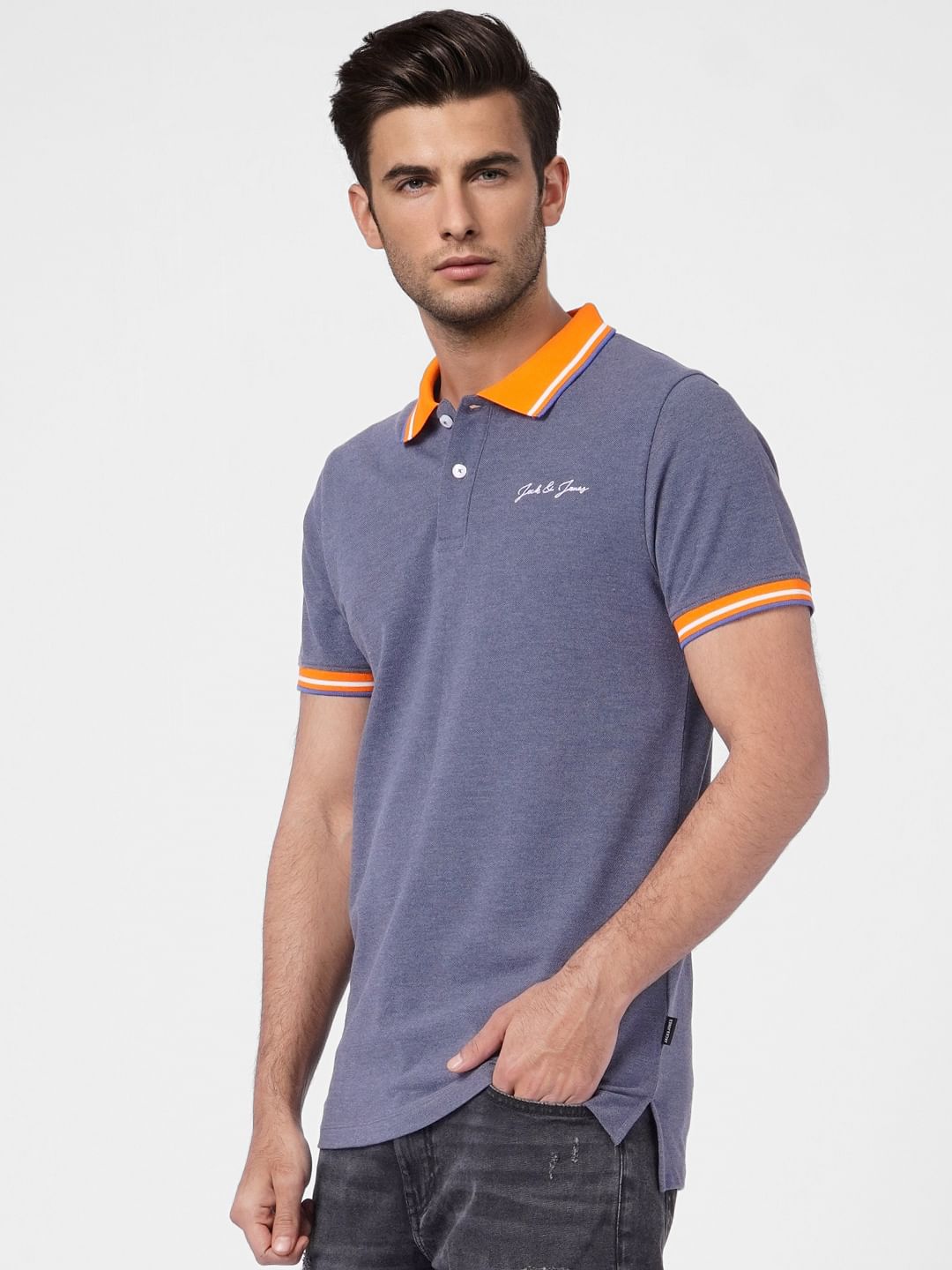 Blue Contrast Tipping Polo T-shirt