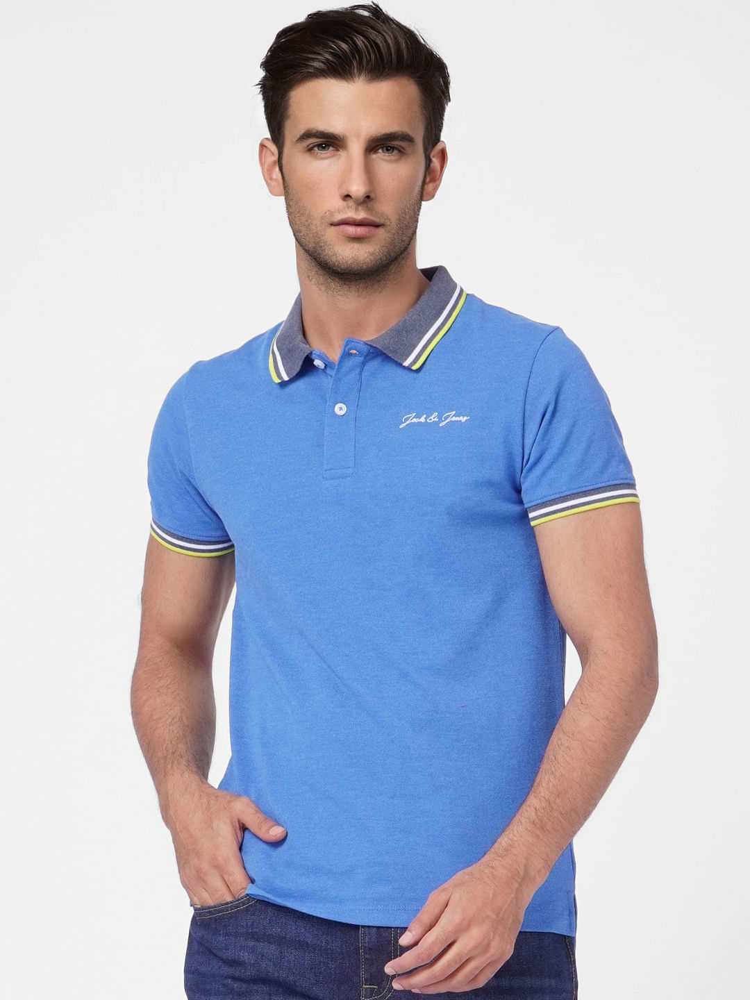 Blue Contrast Tipping Polo T-shirt