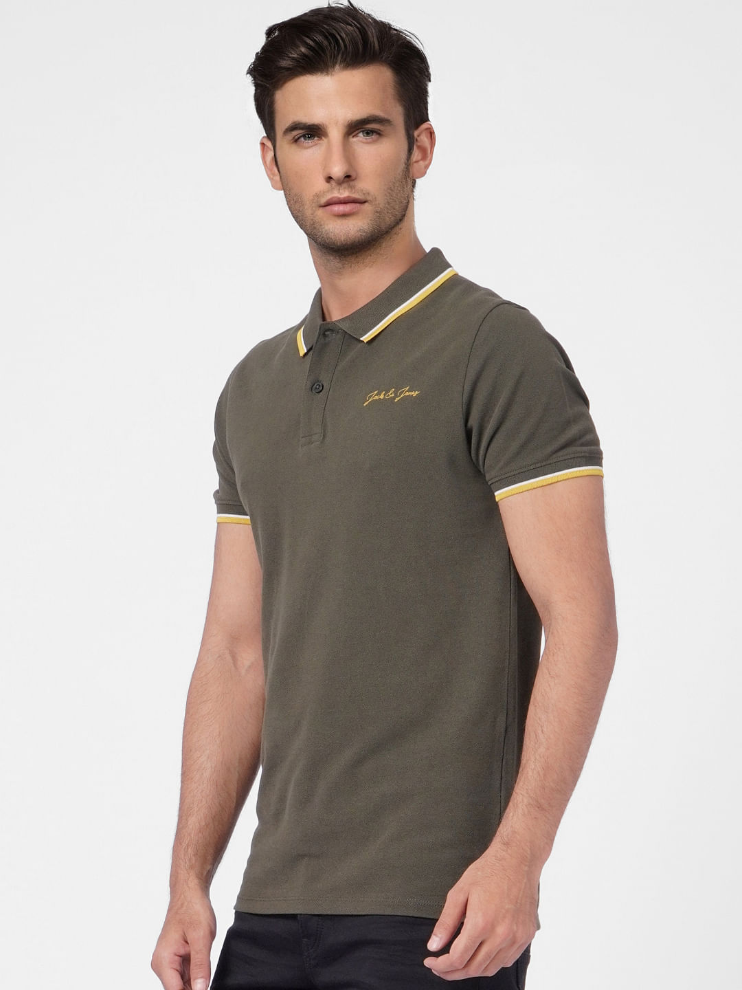 Olive Contrast Tipping Polo T-shirt