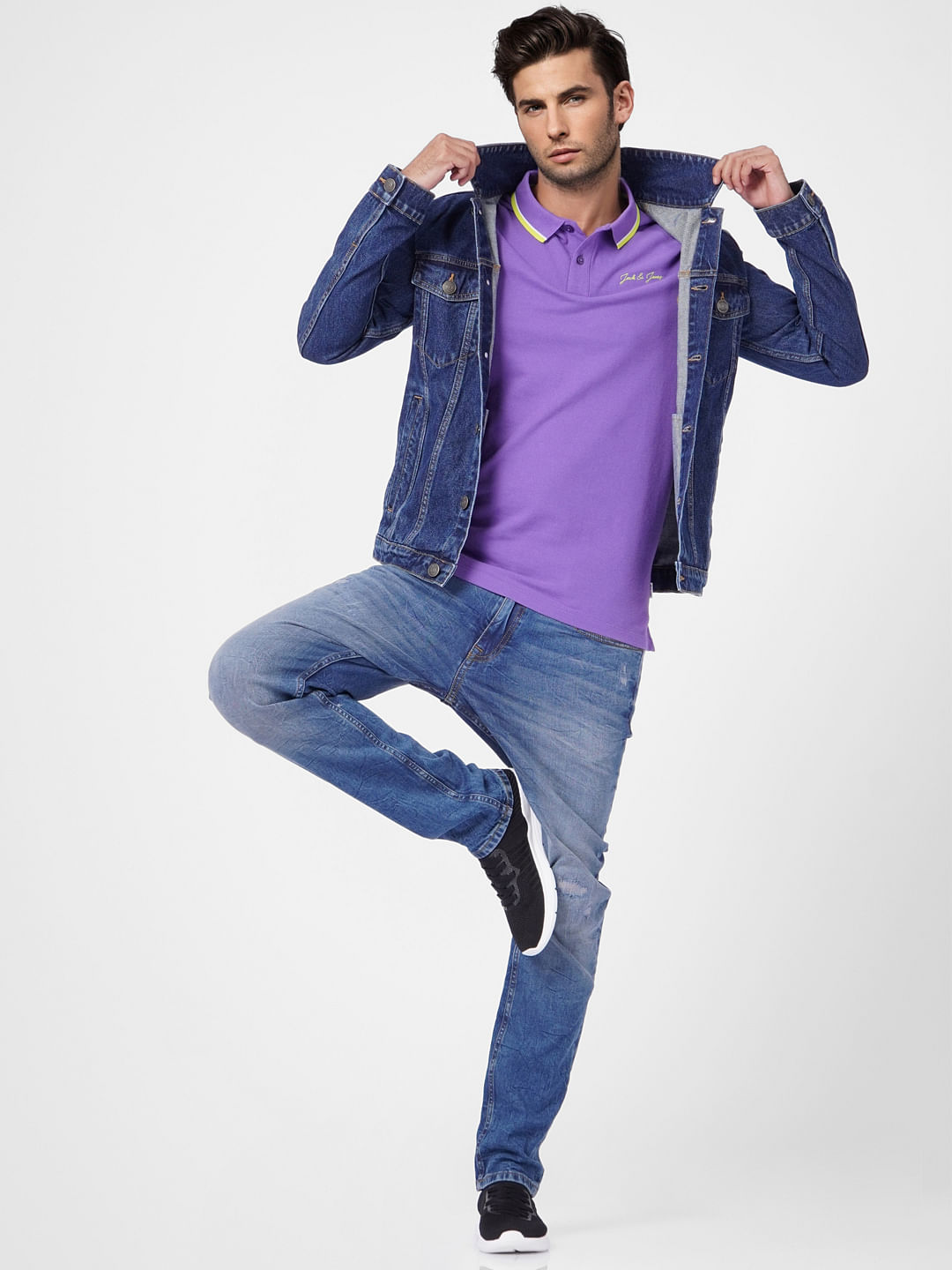 Purple Contrast Tipping Polo T-shirt