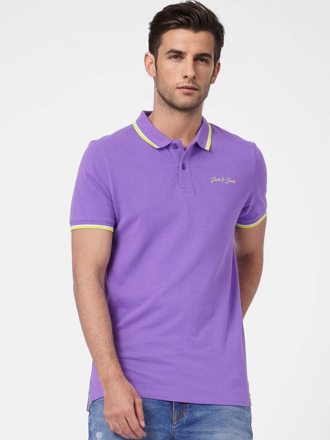 Purple Contrast Tipping Polo T-shirt