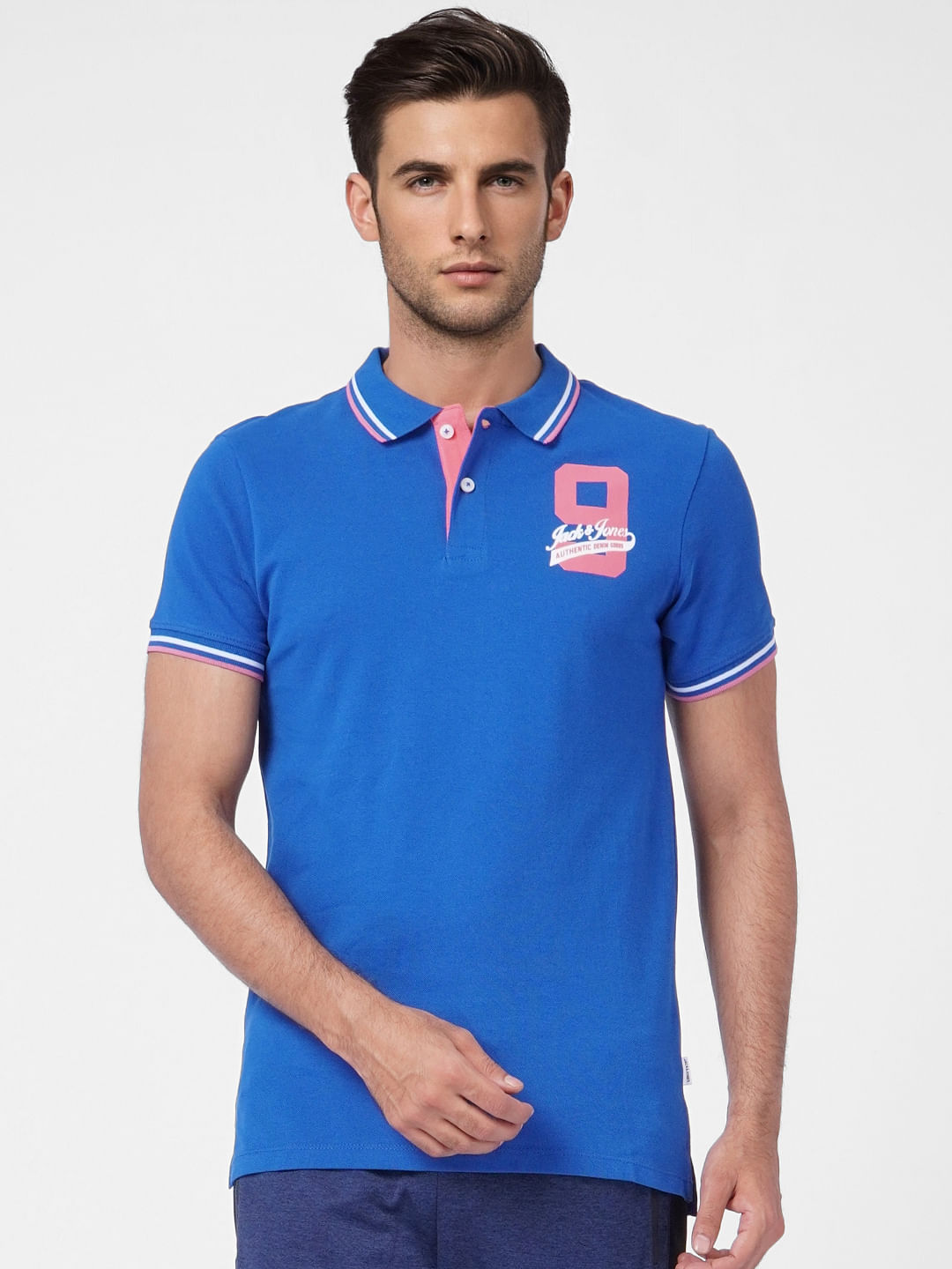 Blue Contrast Tipping Polo T-shirt