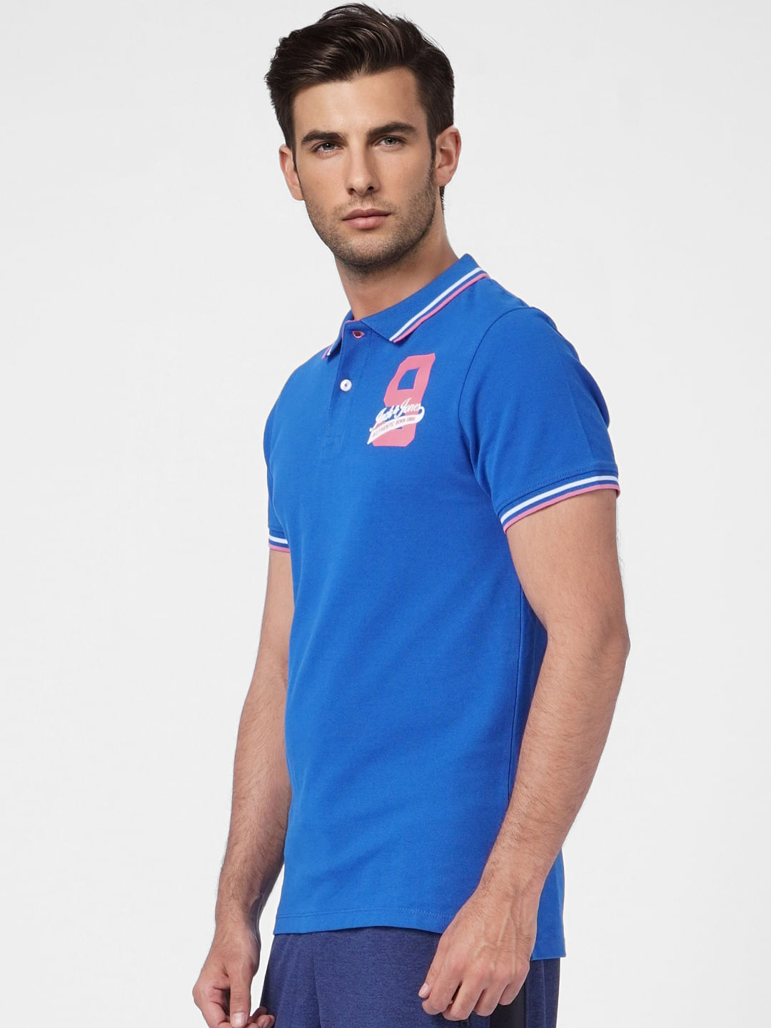 Blue Contrast Tipping Polo T-shirt
