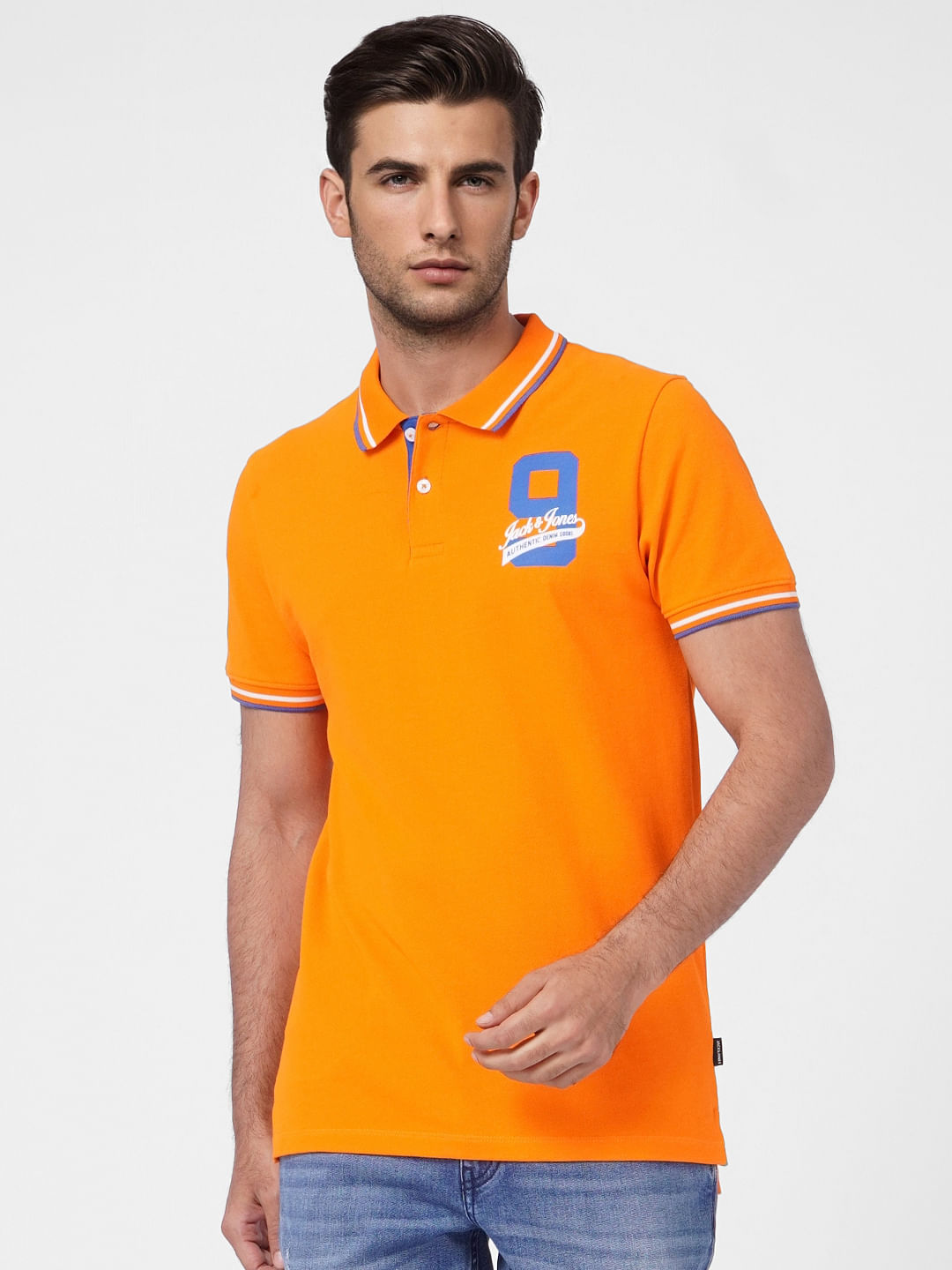 Orange Contrast Tipping Polo T-shirt