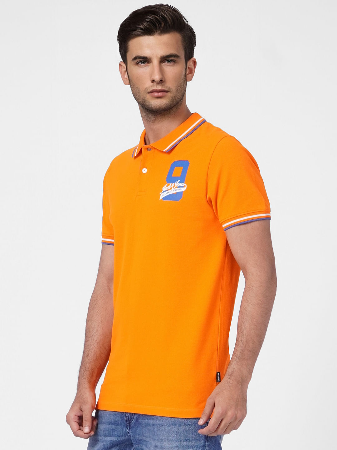 Orange Contrast Tipping Polo T-shirt