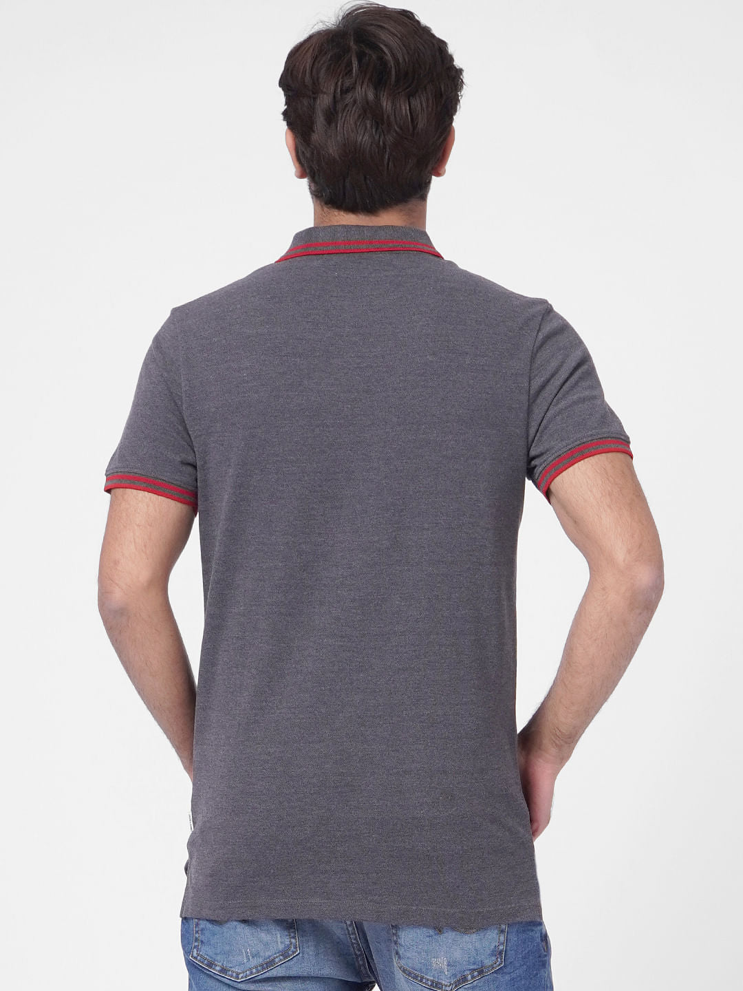 Grey Contrast Tipping Polo T-shirt