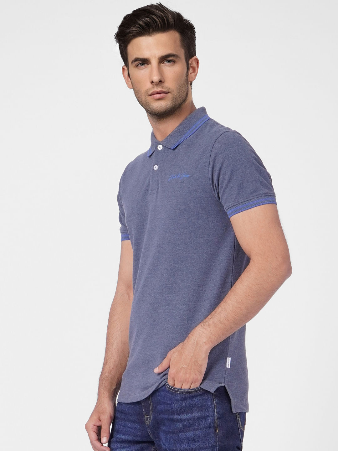 Navy Blue Contrast Tipping Polo T-shirt