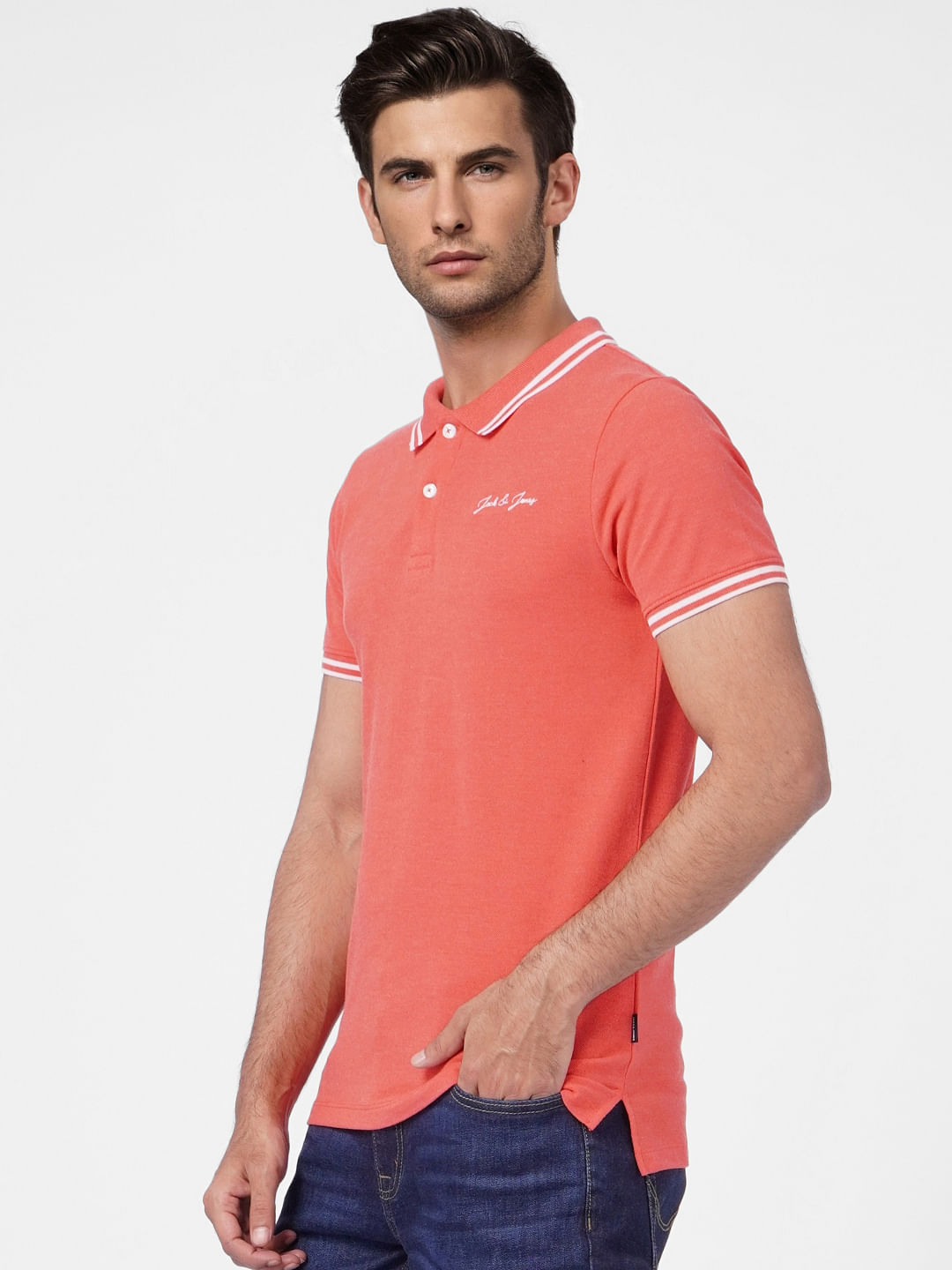 Red Contrast Tipping Polo T-shirt