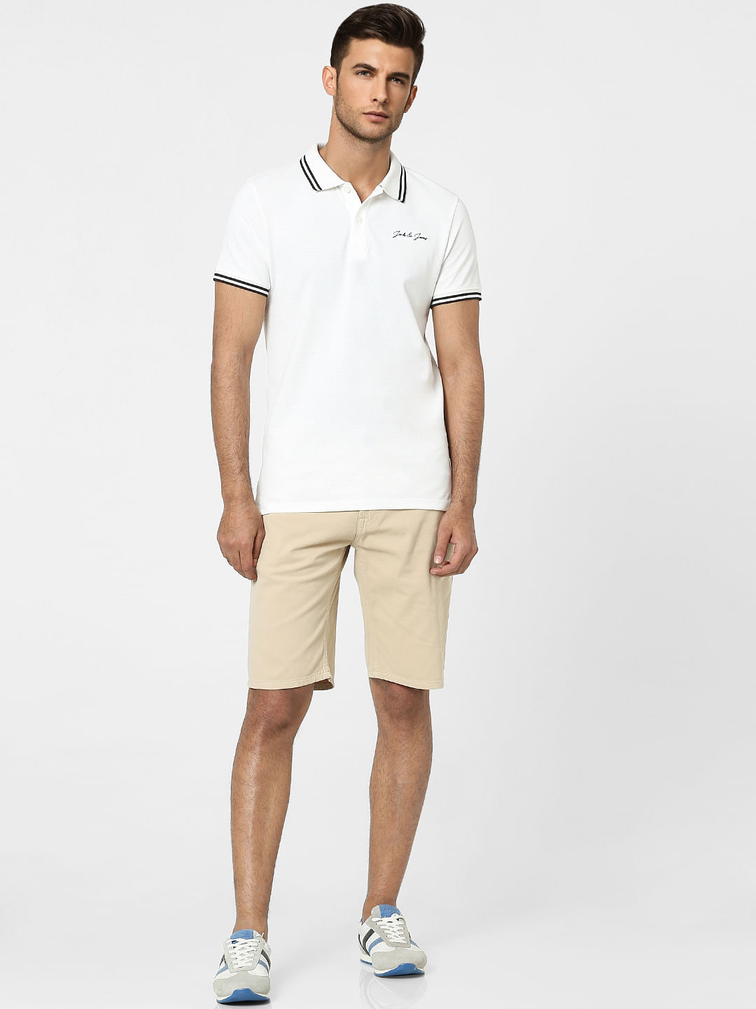 White Logo Print Polo T-shirt