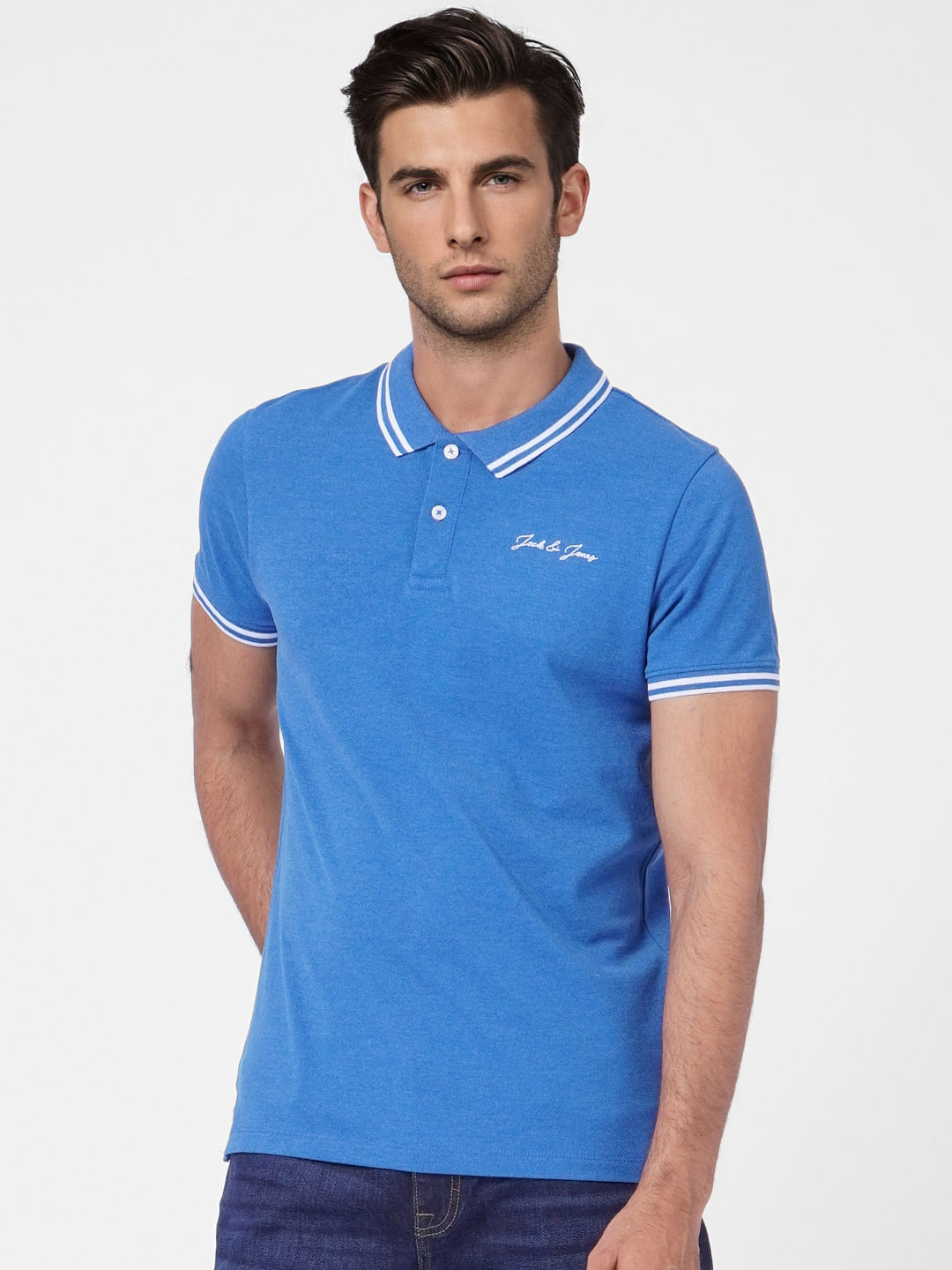 Blue Contrast Tipping Polo T-shirt