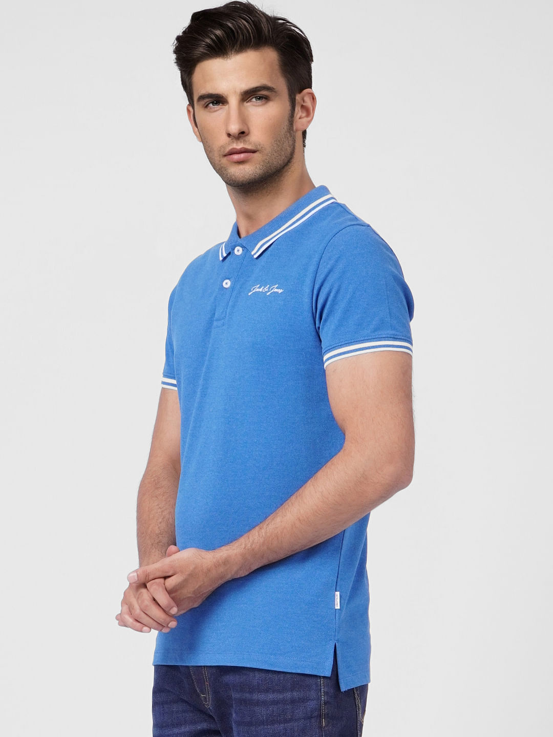 Blue Contrast Tipping Polo T-shirt