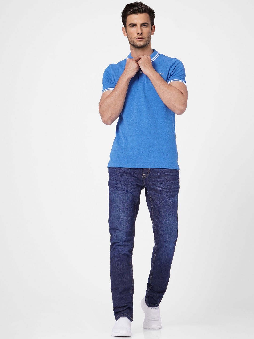 Blue Contrast Tipping Polo T-shirt