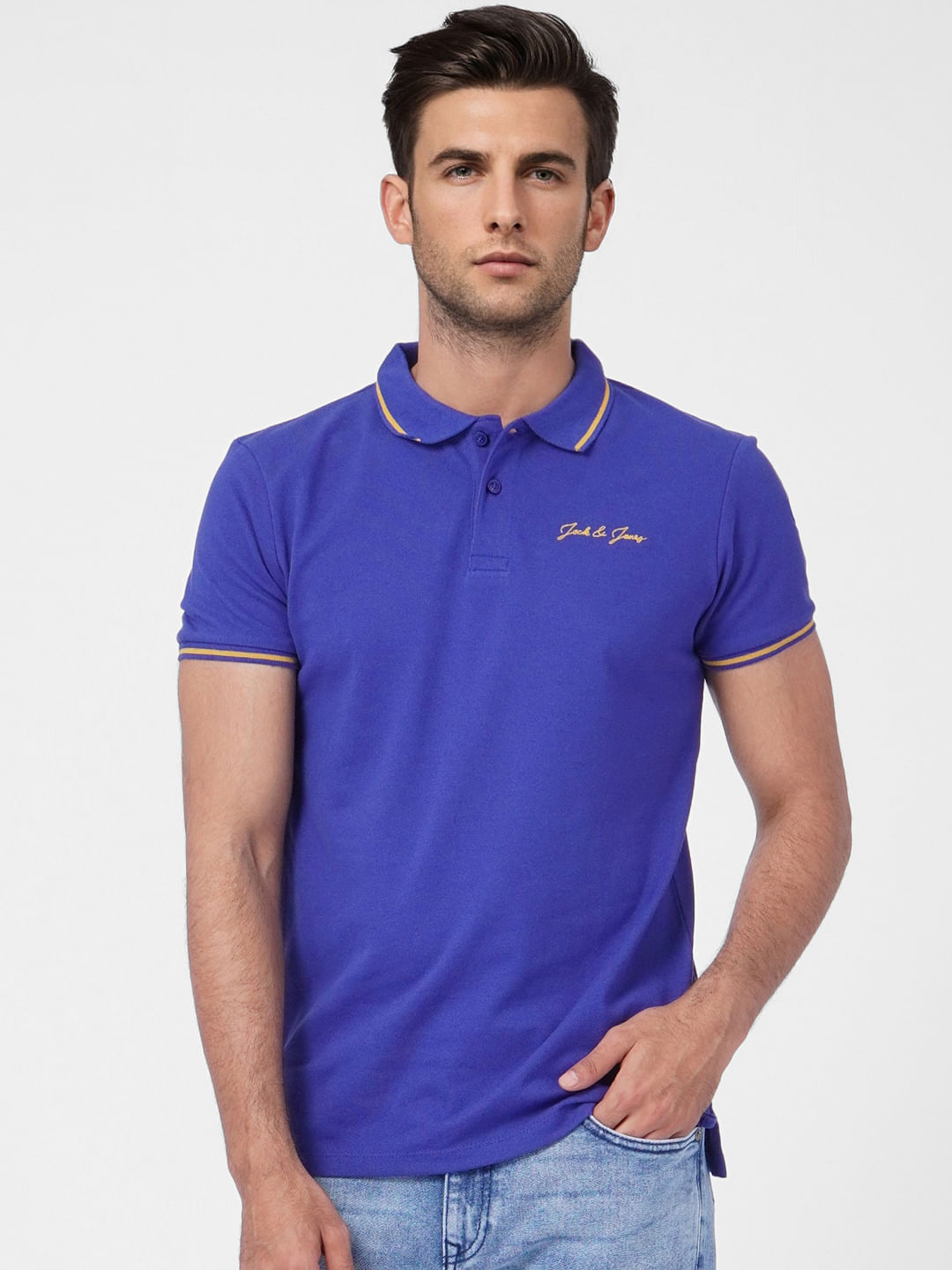 Dark Blue Contrast Tipping Polo T-shirt