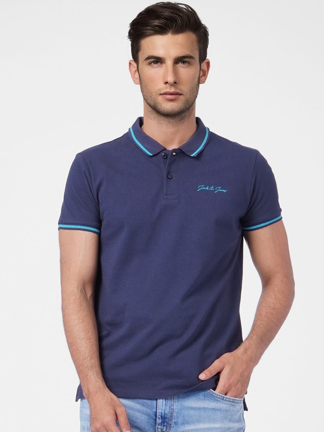 Dark Blue Contrast Tipping Polo T-shirt