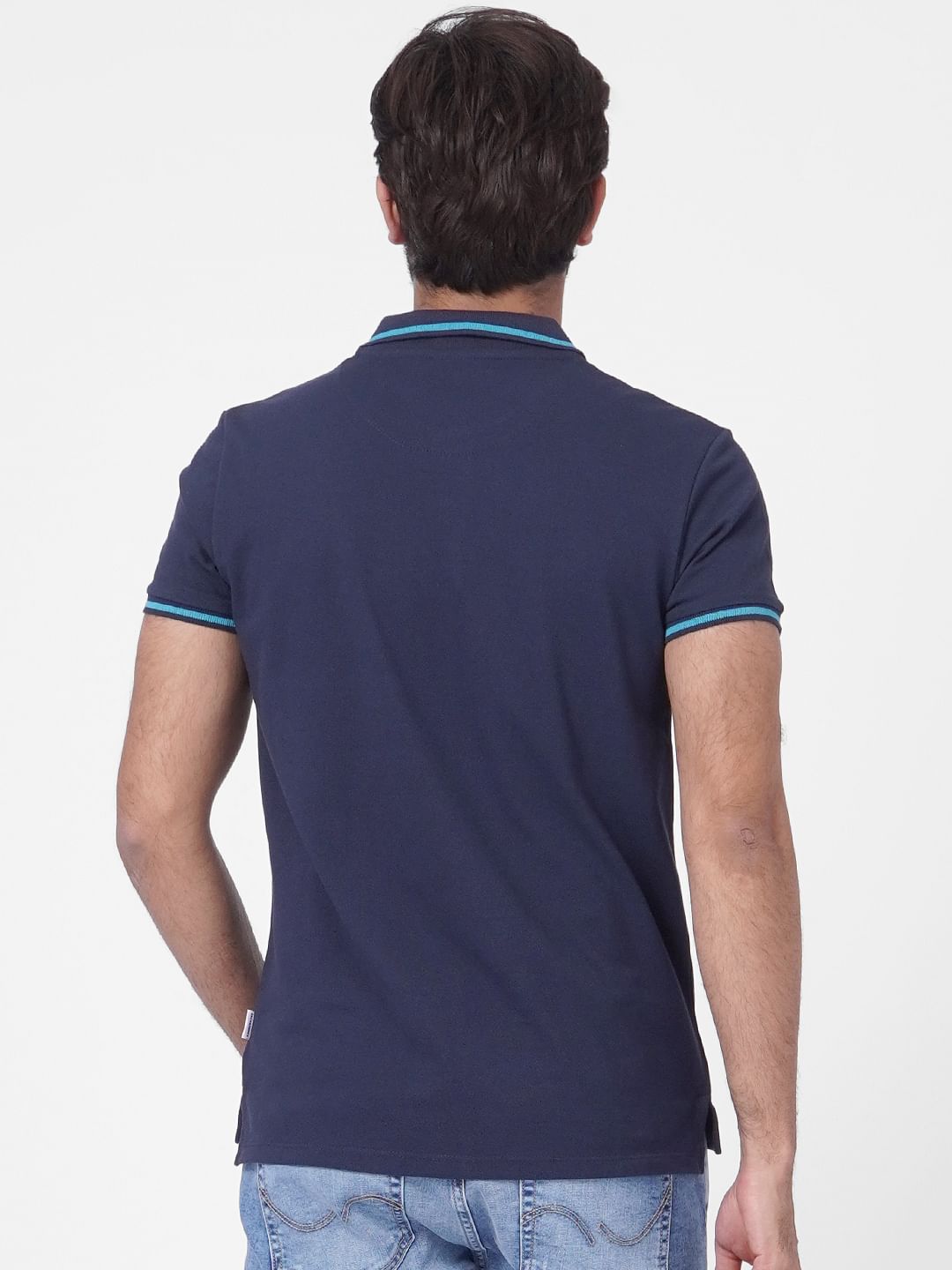 Dark Blue Contrast Tipping Polo T-shirt