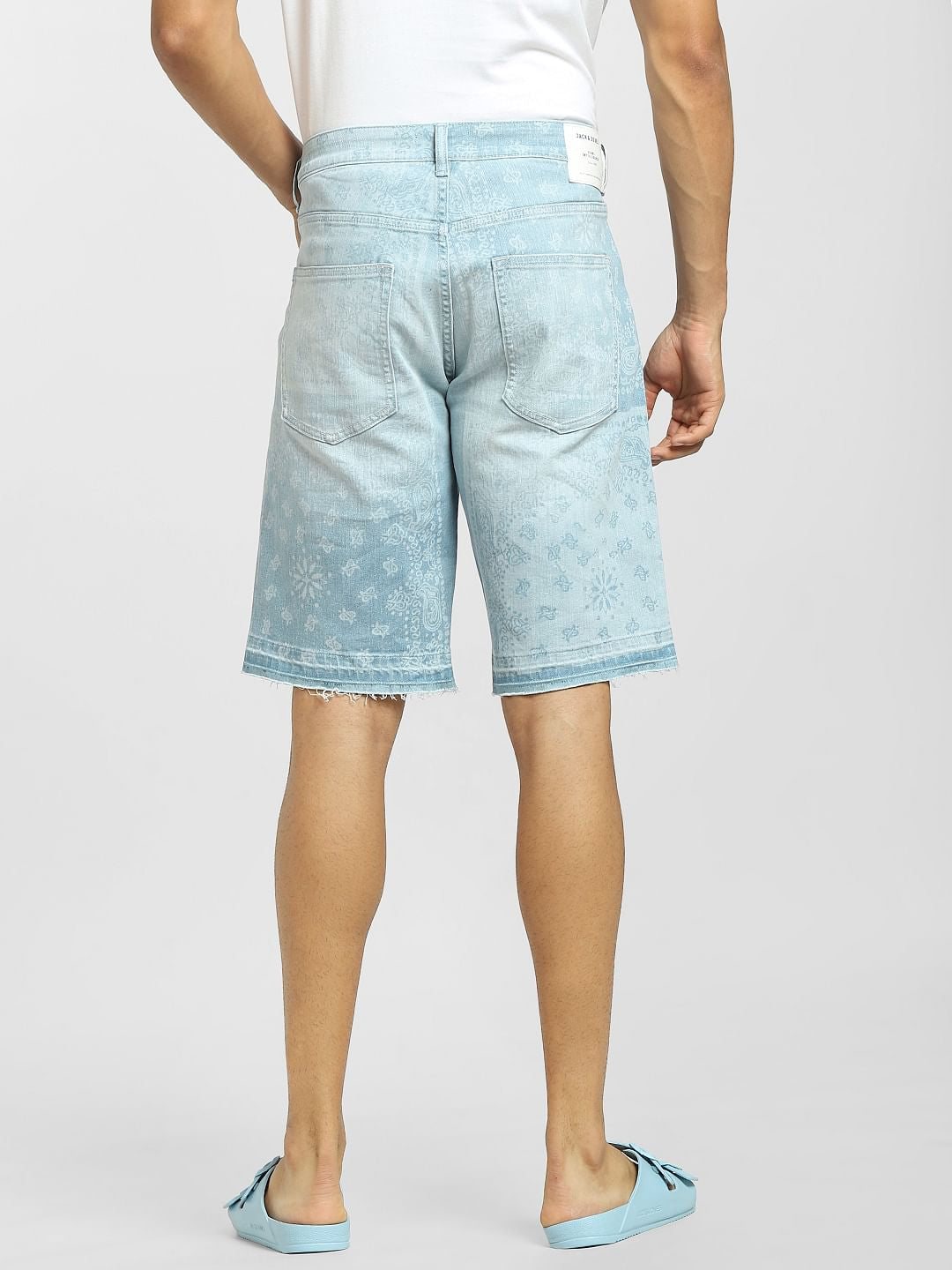 Light Blue Paisley Print Denim Shorts