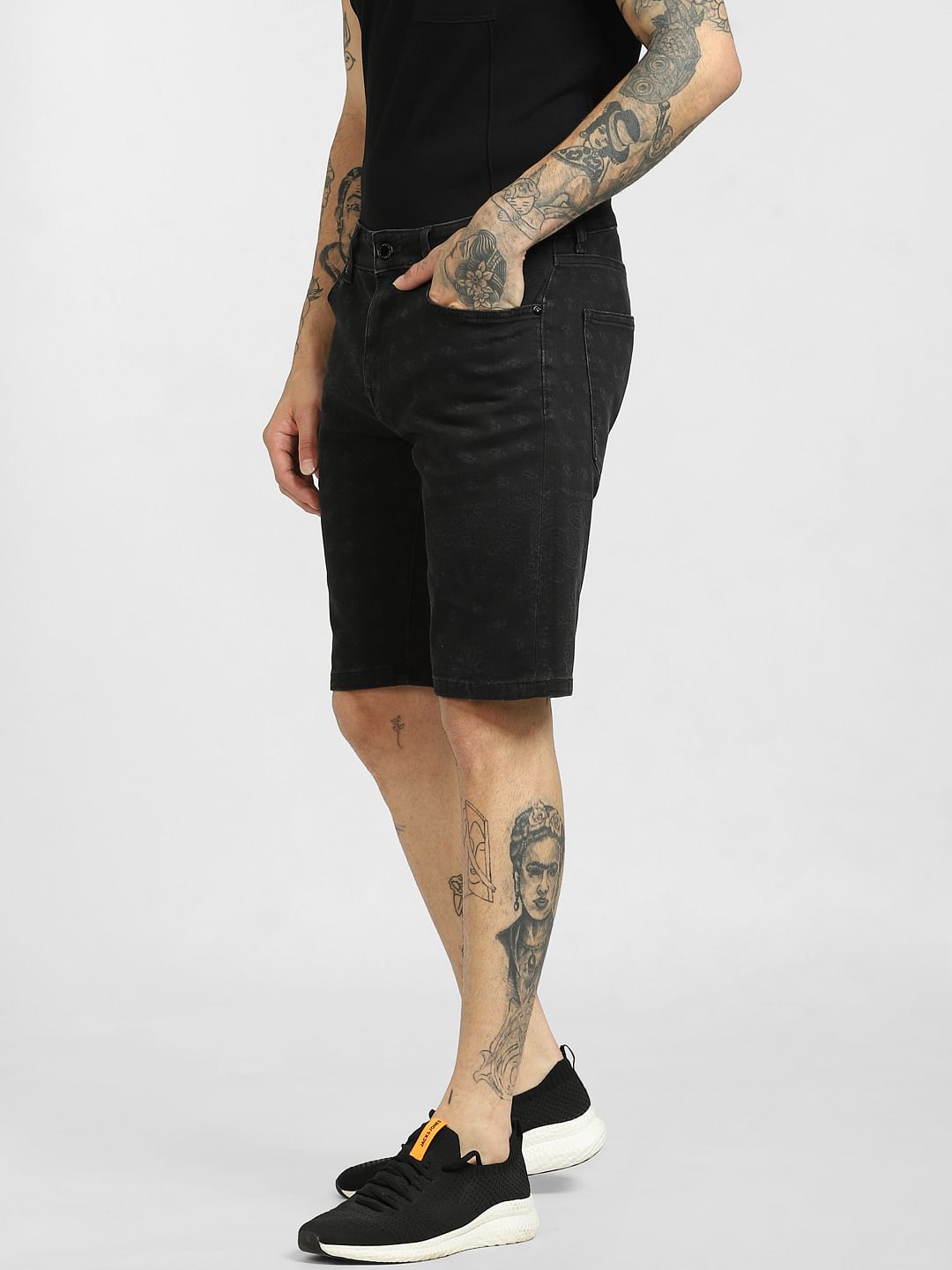 Black Low Rise Denim Shorts