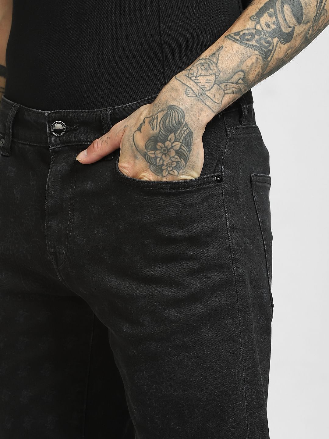 Black Low Rise Denim Shorts