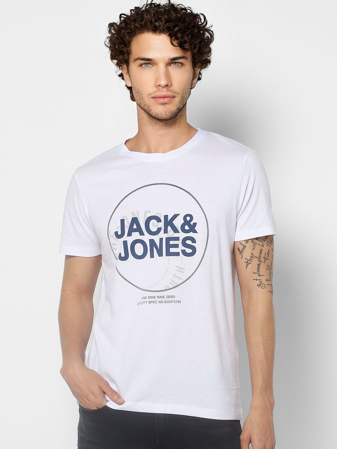 White Logo Print Crew Neck T-shirt