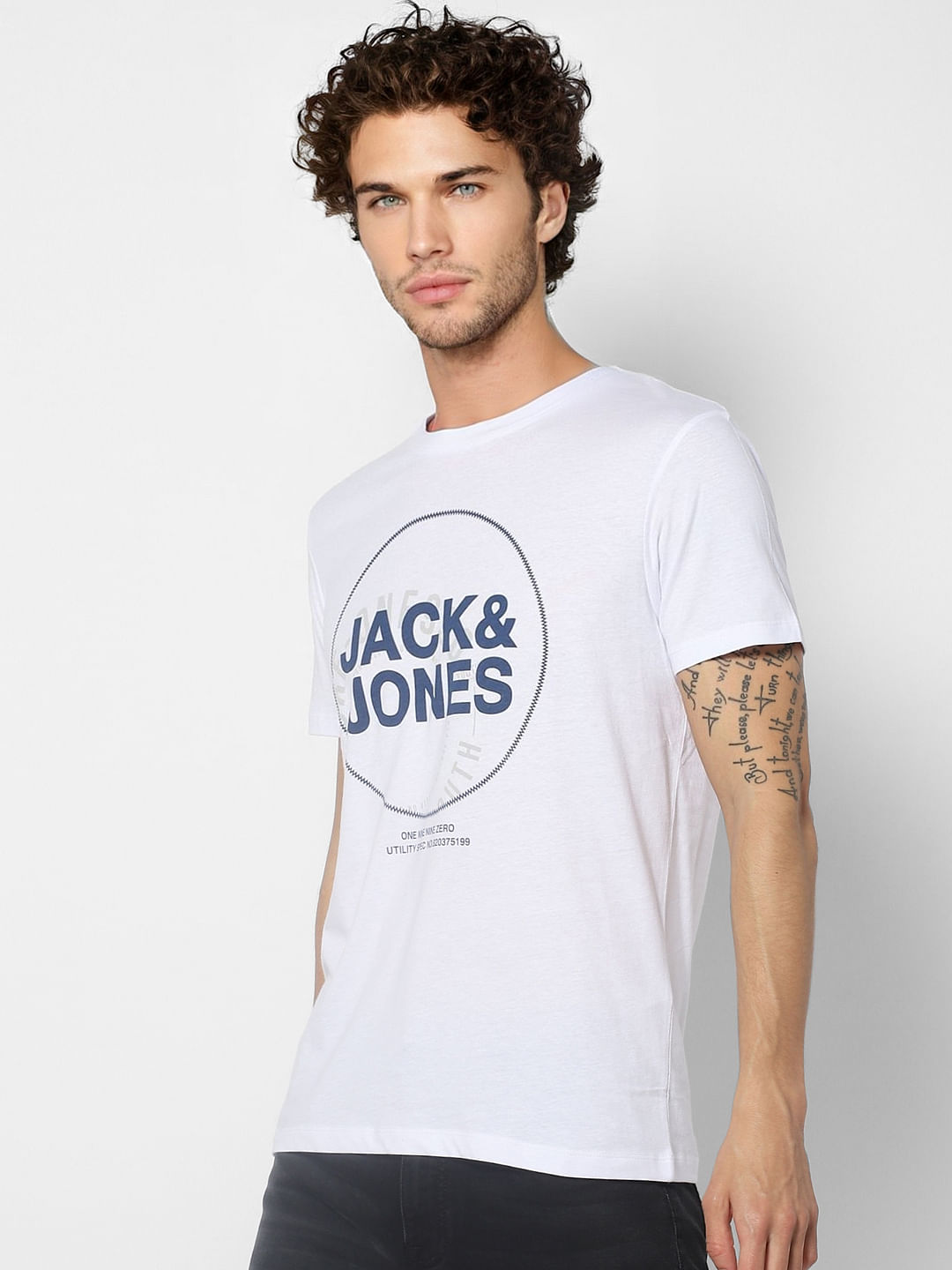 White Logo Print Crew Neck T-shirt