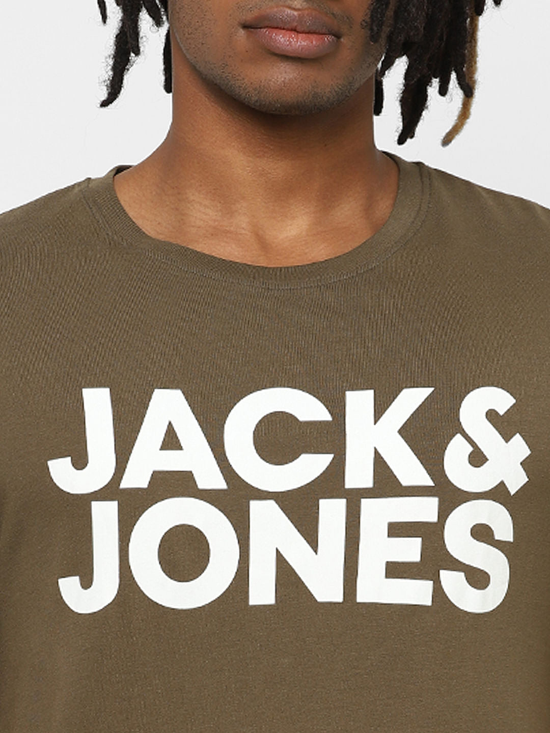 Olive Green Logo Print Crew Neck T-shirt