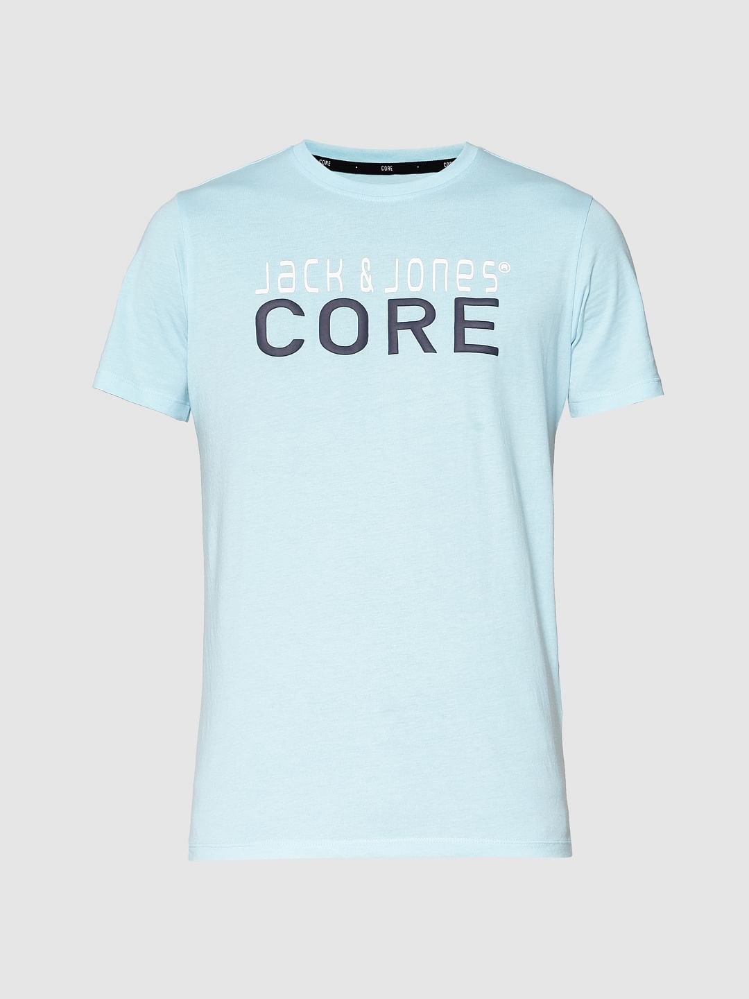 Light Blue Logo Print Crew Neck T-shirt