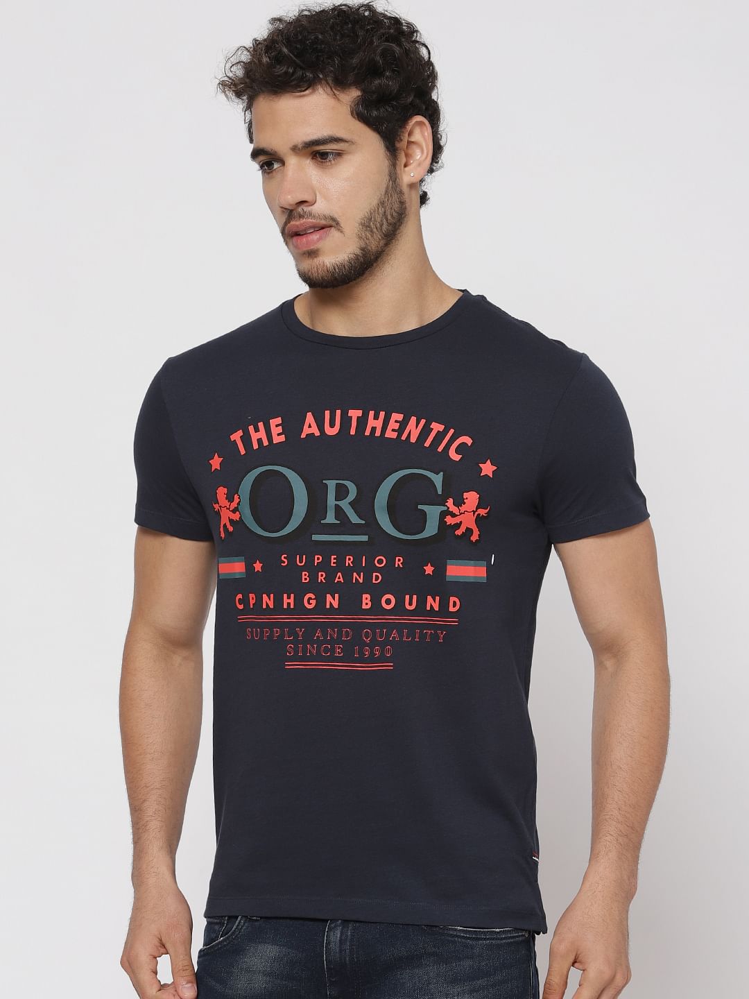 Blue Graphic Print Crew Neck T-shirt