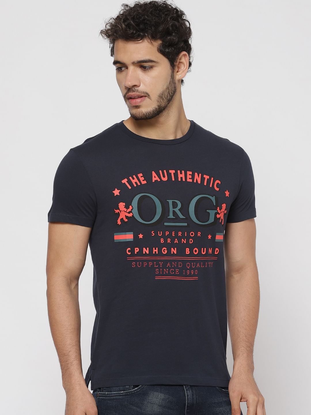 Blue Graphic Print Crew Neck T-shirt