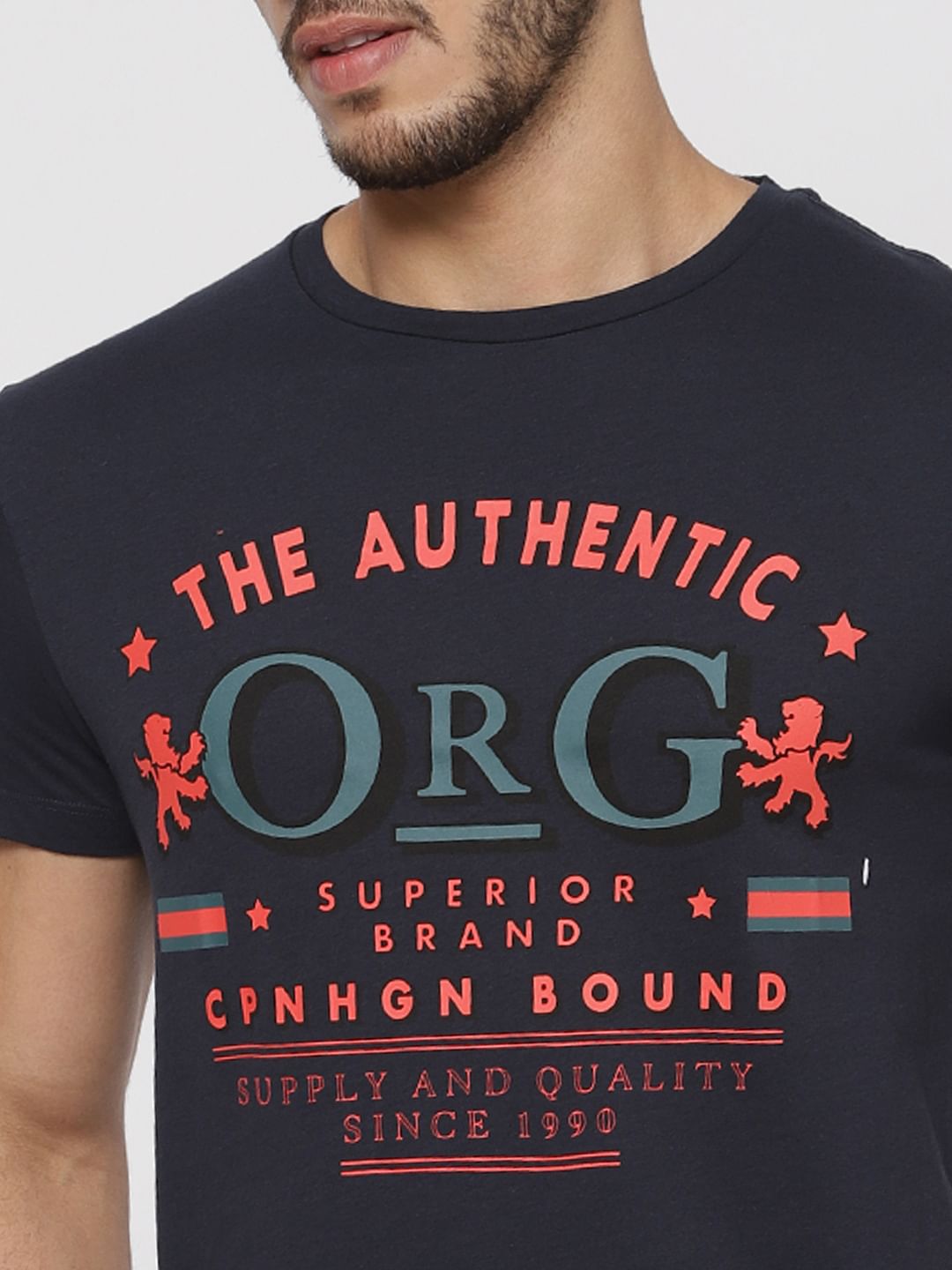 Blue Graphic Print Crew Neck T-shirt