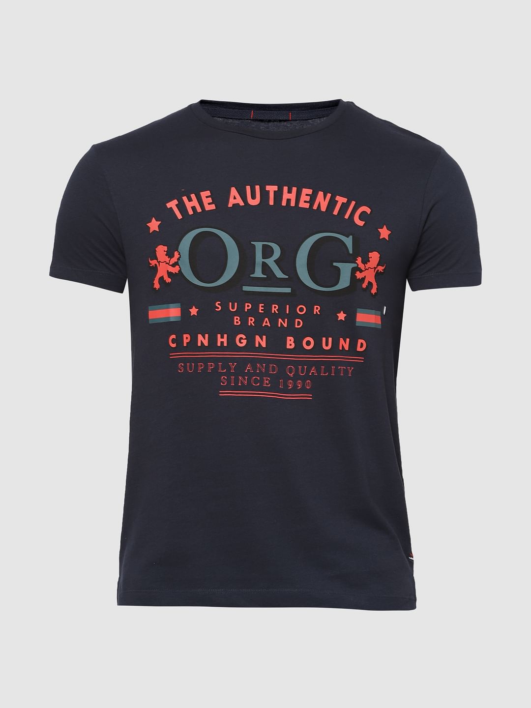 Blue Graphic Print Crew Neck T-shirt