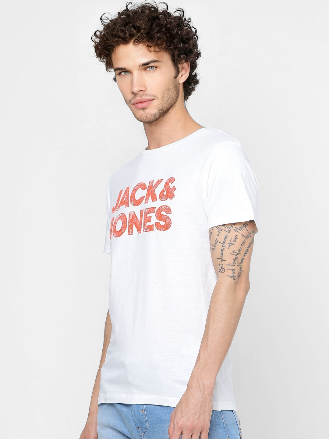 White Logo Print Crew Neck T-shirt