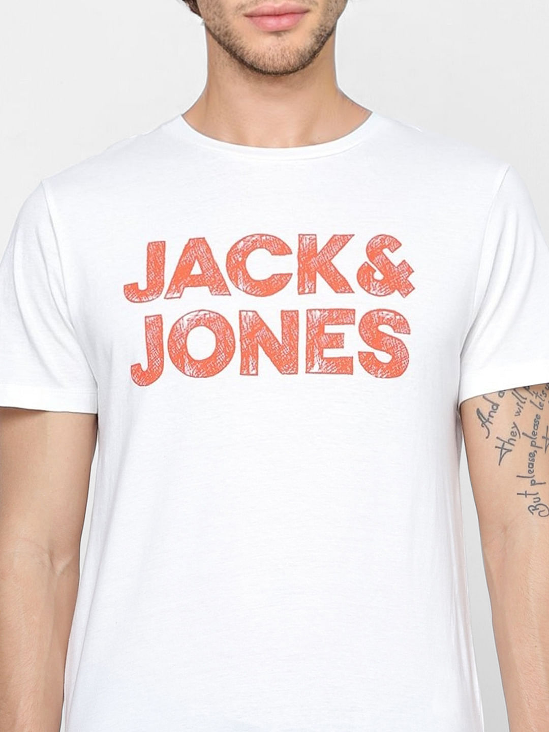 White Logo Print Crew Neck T-shirt