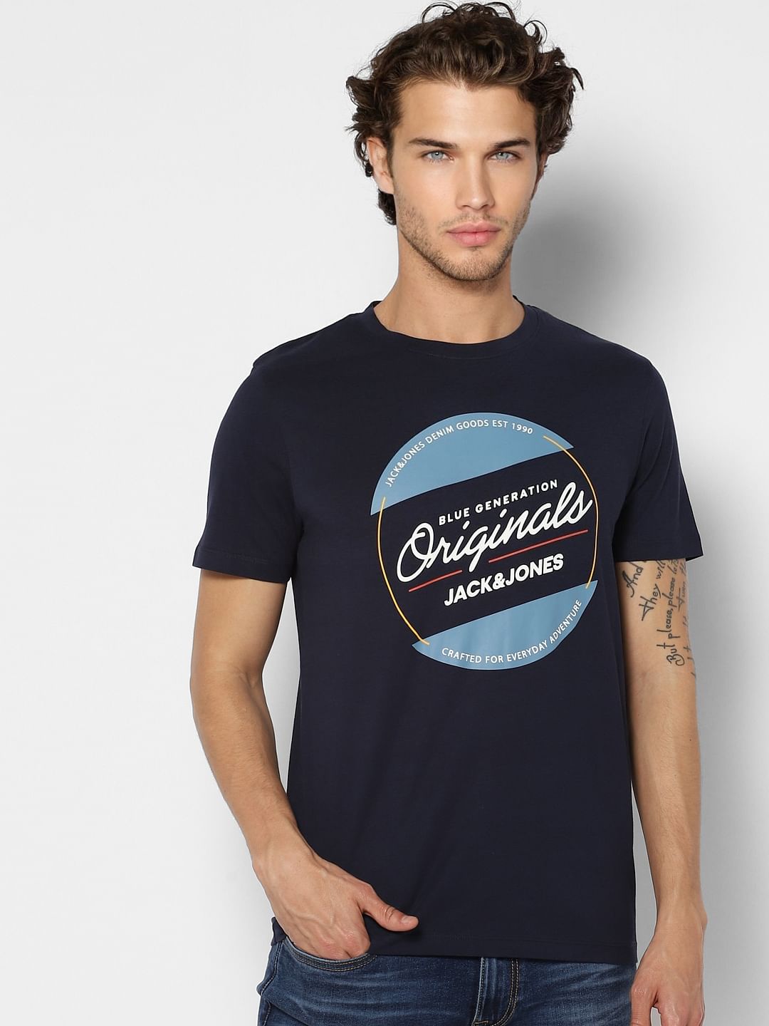 Navy Blue Graphic Crew Neck T-shirt
