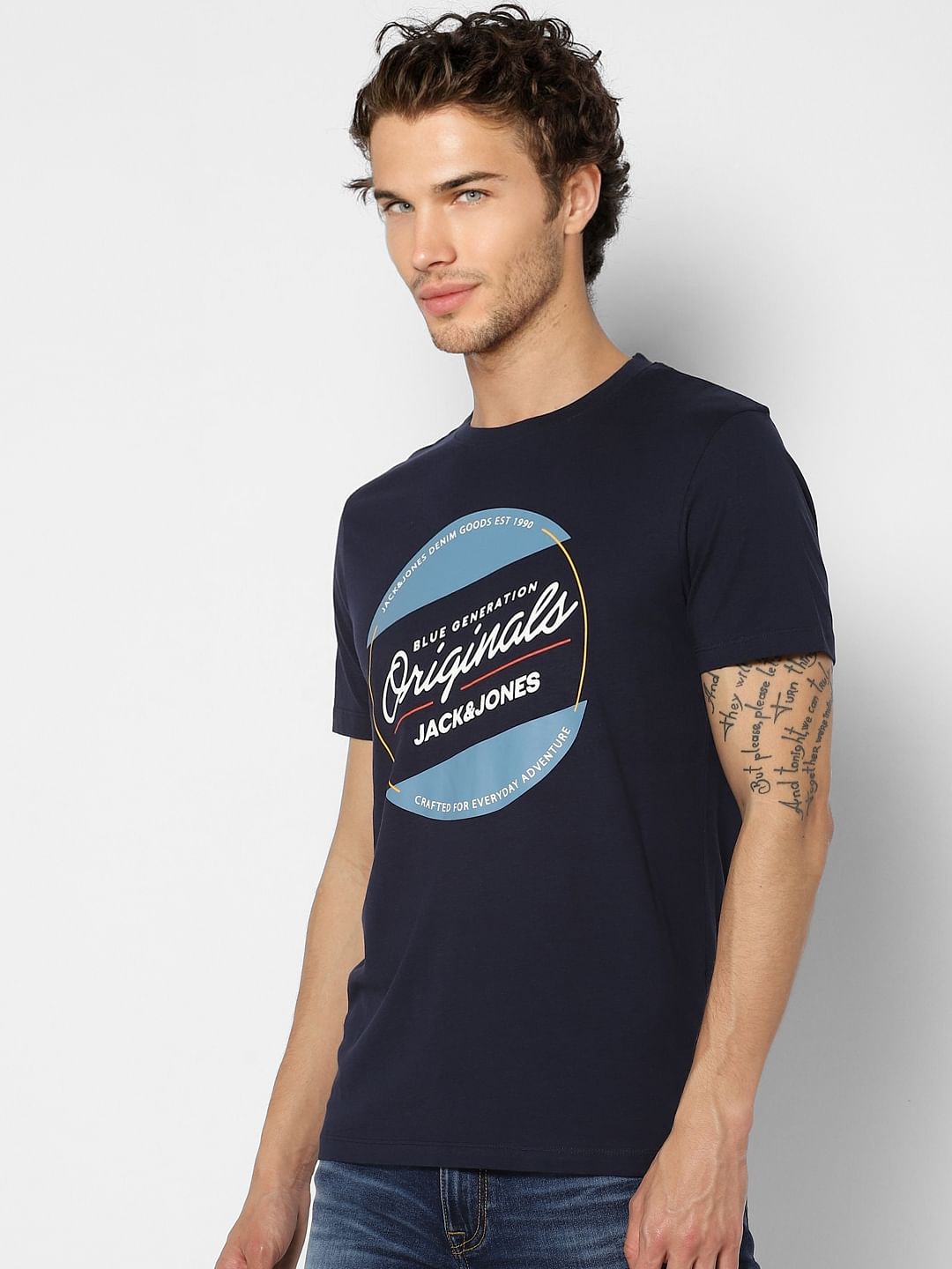 Navy Blue Graphic Crew Neck T-shirt