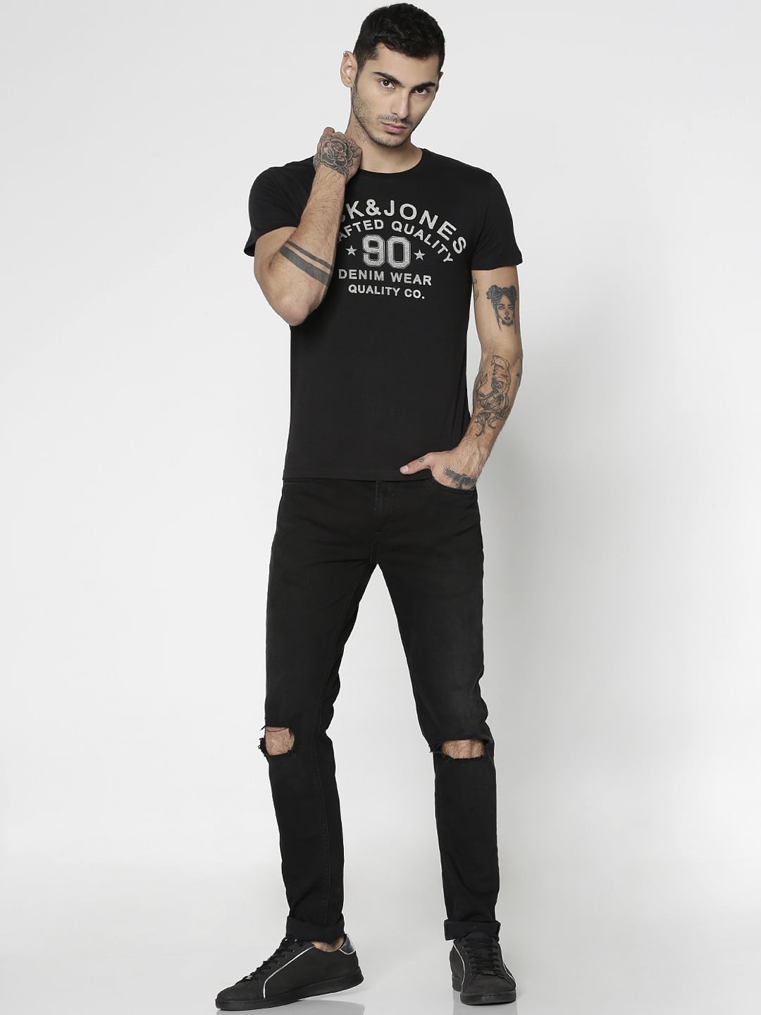 Black Logo Print Crew Neck T-shirt