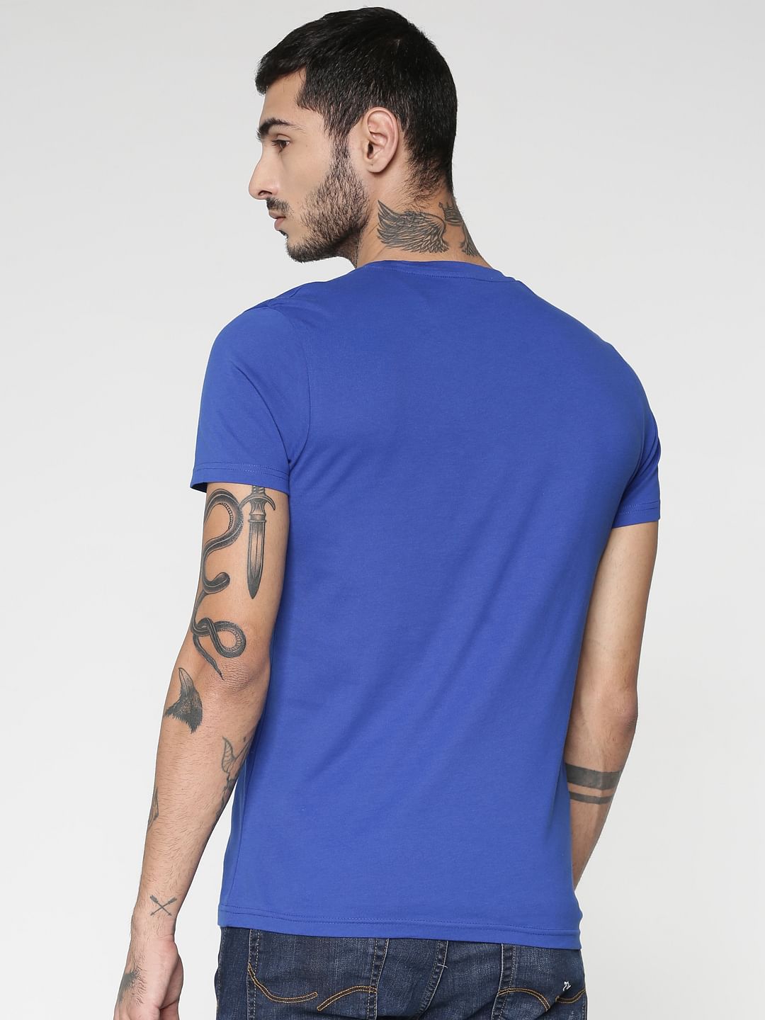 Blue Text Print Crew Neck T-shirt