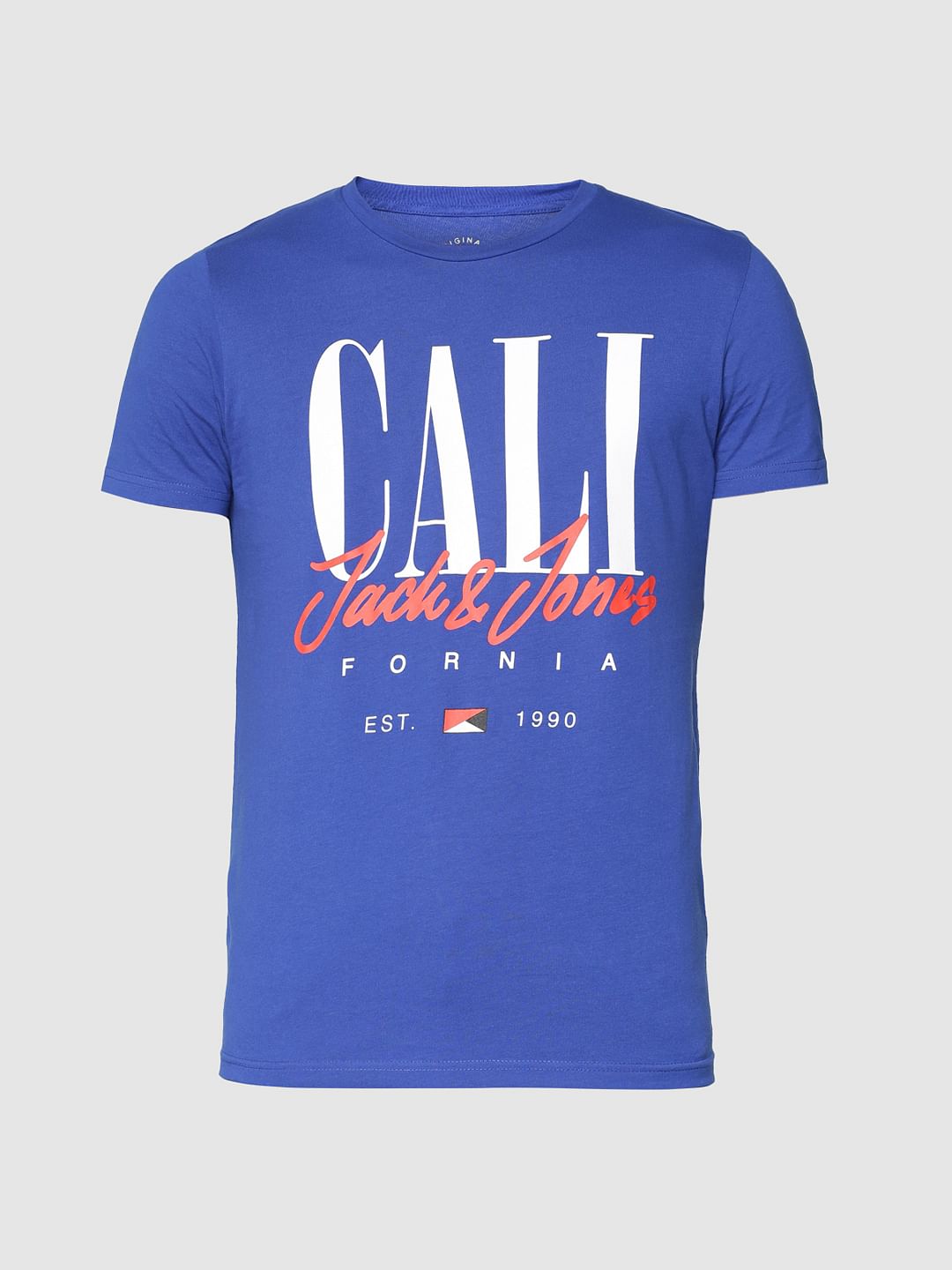 Blue Text Print Crew Neck T-shirt